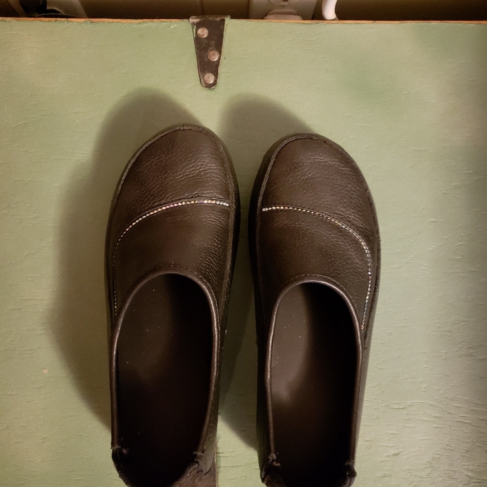 Leather slip ons with rhinestones